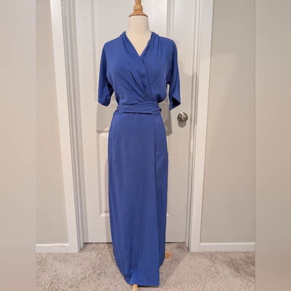 DIANE VON FURSTENBERG Glennis 100% Silk Wrap Maxi Dress in Cornflower Blue - Picture 4 of 13